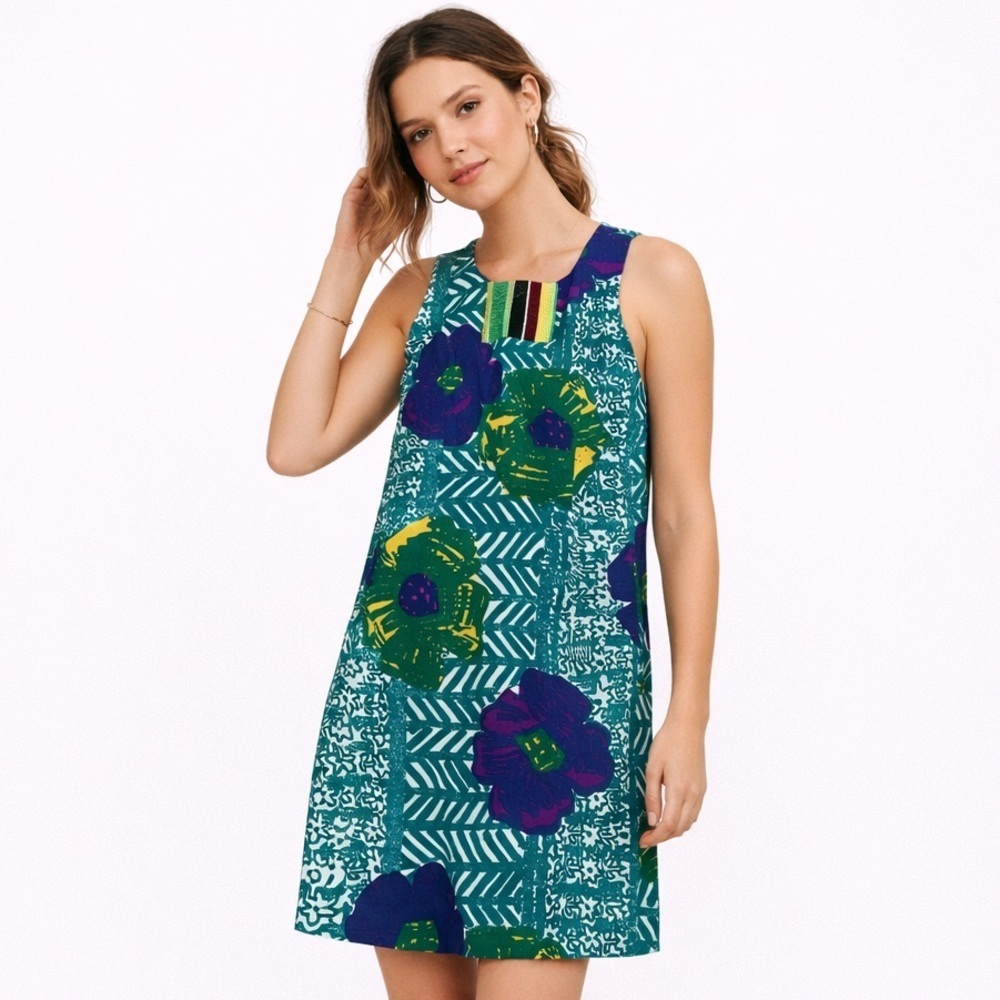 Anthropologie Vanessa Virginia Graphic Hibiscus Shift Dress NWT Size 4
